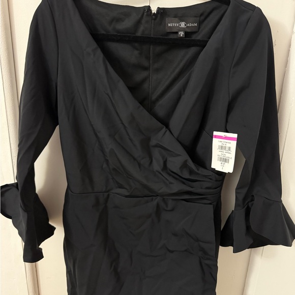 NWT Betsy & Adam Elegant Black Wrap sleeve Long Dress - SZ 8 - Picture 3 of 4
